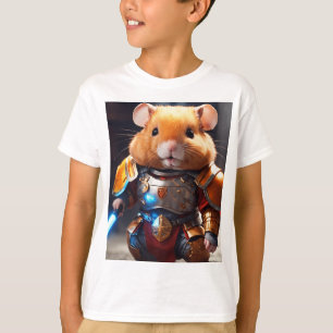 Cute Red-Haired Hamster Swordsman in Armour Printe T-Shirt