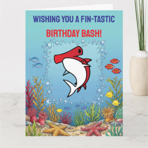 Cute Red Hammerhead Shark Kids Birthday Card