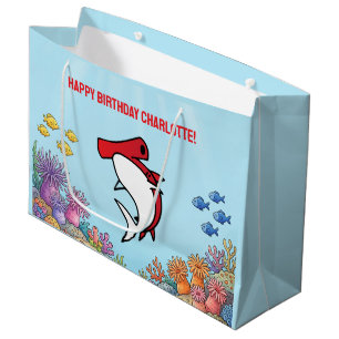 Cute Red Hammerhead Shark Kids Birthday Large Gift Bag