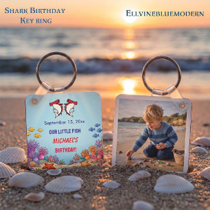 Cute Red Hammerhead Shark Ocean Birthday Photo Keychain