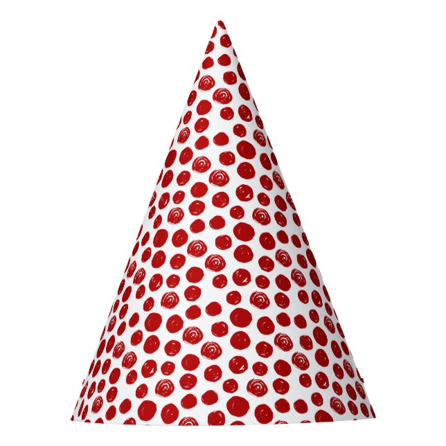 Cute Red hand drawn watercolor polka dots Party Hat (Front)