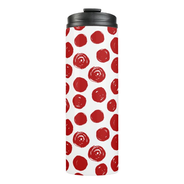 Cute Red hand drawn watercolor polka dots Thermal Tumbler (Front)