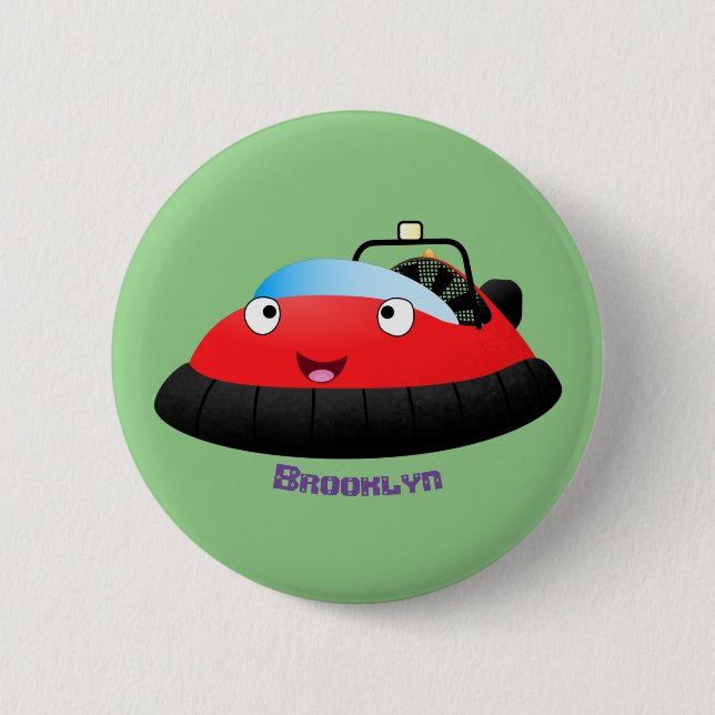 Cute red happy hovercraft cartoon 2 inch round button (Front)