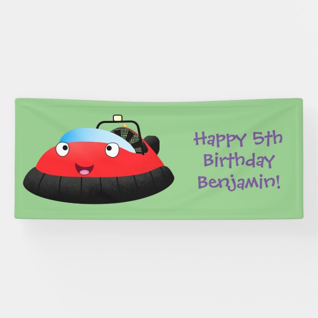 Cute red happy hovercraft cartoon banner (Horizontal)
