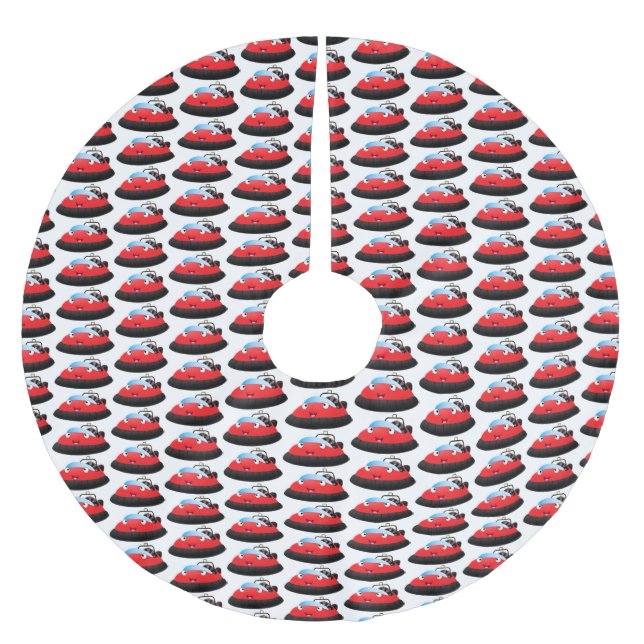 Cute red happy hovercraft cartoon brushed polyester tree skirt (Front)