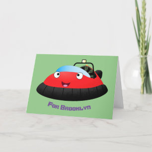 Cute red happy hovercraft cartoon card