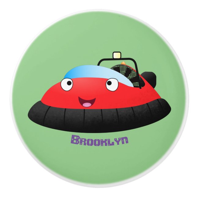 Cute red happy hovercraft cartoon ceramic knob (Front)