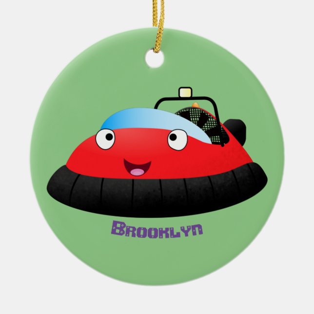 Cute red happy hovercraft cartoon ceramic ornament (Front)