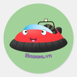 Cute red happy hovercraft cartoon classic round sticker
