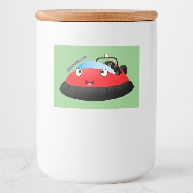 Cute red happy hovercraft cartoon food label (Front)