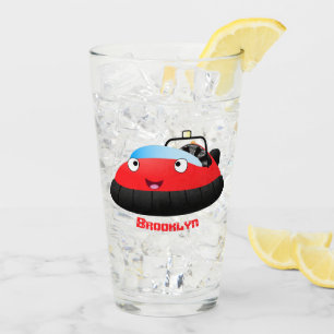 Cute red happy hovercraft cartoon glass