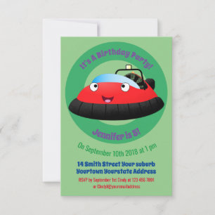 Cute red happy hovercraft cartoon invitation
