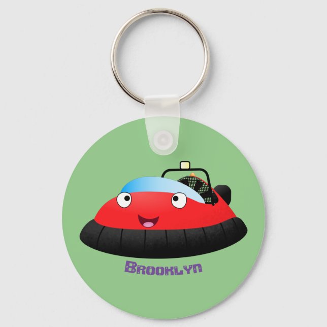 Cute red happy hovercraft cartoon keychain (Front)