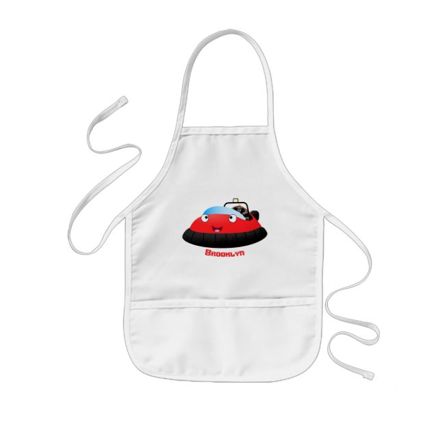 Cute red happy hovercraft cartoon kids apron (Front)