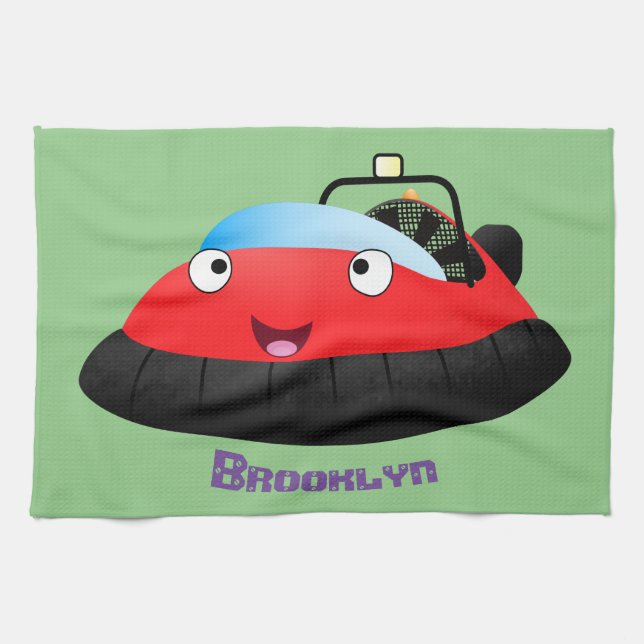 Cute red happy hovercraft cartoon kitchen towel (Horizontal)