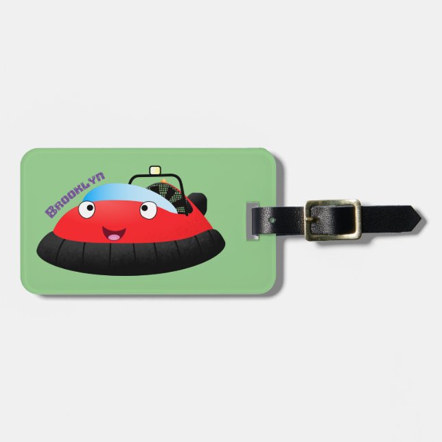Cute red happy hovercraft cartoon luggage tag (Front Horizontal)
