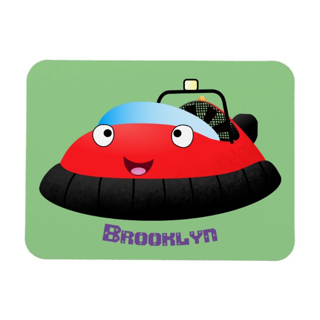 Cute red happy hovercraft cartoon magnet (Horizontal)