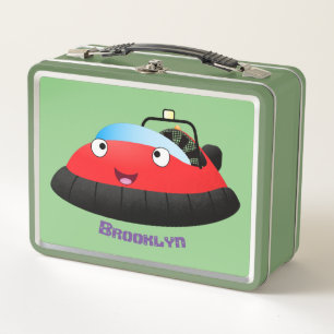 Cute red happy hovercraft cartoon metal lunch box