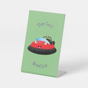 Cute red happy hovercraft cartoon pedestal sign