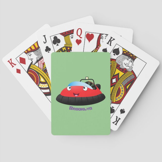 Cute red happy hovercraft cartoon playing cards (Back)