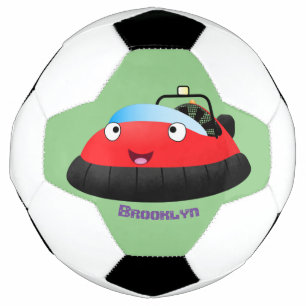 Cute red happy hovercraft cartoon soccer ball
