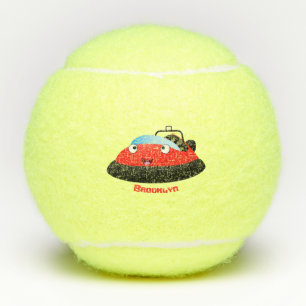 Cute red happy hovercraft cartoon tennis balls