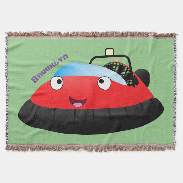 Cute red happy hovercraft cartoon throw blanket (Front)