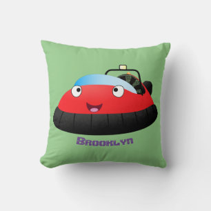 Cute red happy hovercraft cartoon throw pillow