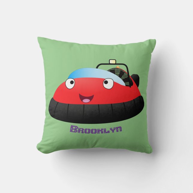 Cute red happy hovercraft cartoon throw pillow (Front)