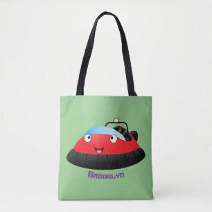 Cute red happy hovercraft cartoon tote bag