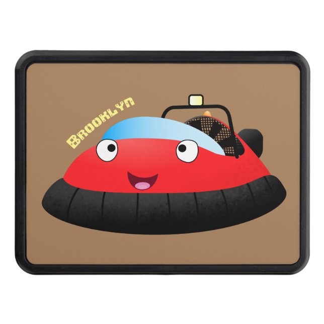 Cute red happy hovercraft cartoon trailer hitch cover (Front)