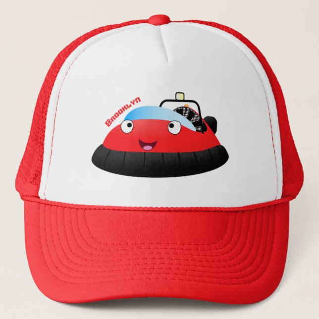 Cute red happy hovercraft cartoon trucker hat (Front)