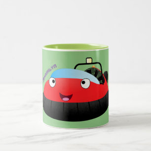 Cute red happy hovercraft cartoon Two-Tone coffee mug