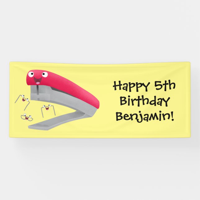 Cute red happy stapler cartoon illustration  banner (Horizontal)