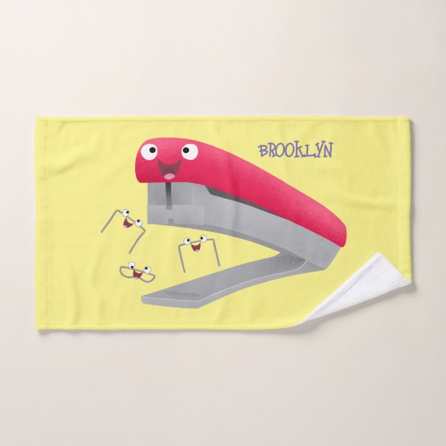 Cute red happy stapler cartoon illustration  bath towel set (Hand Towel)