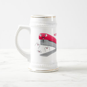 Cute red happy stapler cartoon illustration beer stein