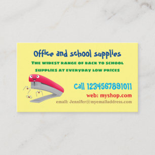 Cute red happy stapler cartoon illustration business card