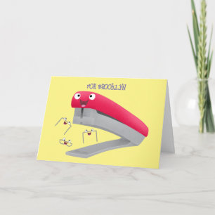 Cute red happy stapler cartoon illustration  card