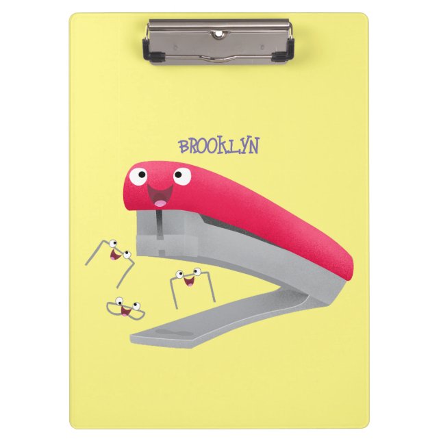 Cute red happy stapler cartoon illustration  clipboard (Front)