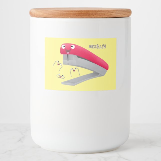 Cute red happy stapler cartoon illustration food label (Front)