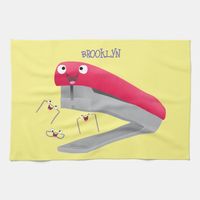 Cute red happy stapler cartoon illustration kitchen towel (Horizontal)