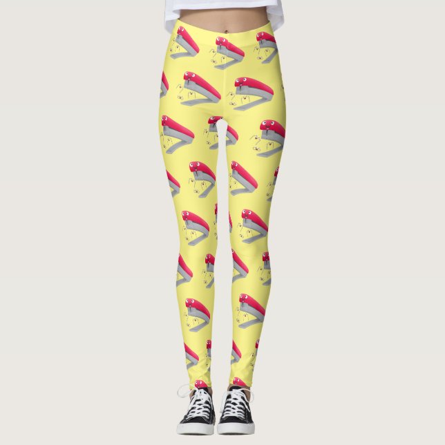 Cute red happy stapler cartoon illustration leggings (Front)