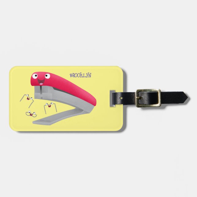 Cute red happy stapler cartoon illustration  luggage tag (Front Horizontal)