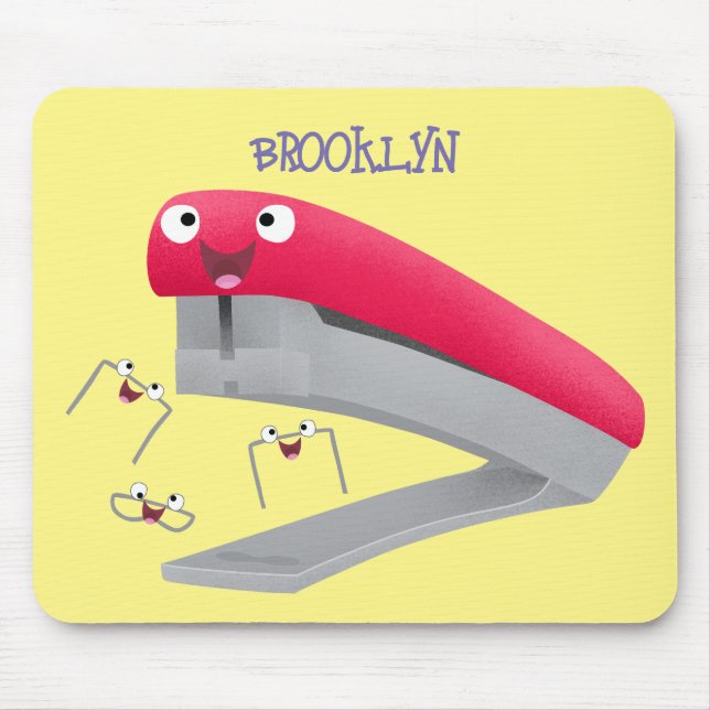 Cute red happy stapler cartoon illustration  mouse pad (Front)