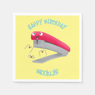 Cute red happy stapler cartoon illustration  napkin