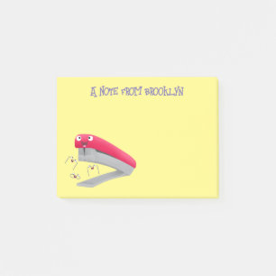 Cute red happy stapler cartoon illustration  post-it notes