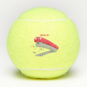 Cute red happy stapler cartoon illustration tennis balls