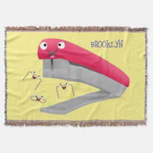 Cute red happy stapler cartoon illustration throw blanket