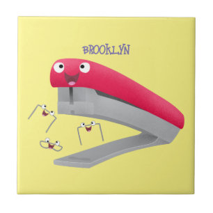 Cute red happy stapler cartoon illustration  tile