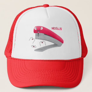 Cute red happy stapler cartoon illustration trucker hat